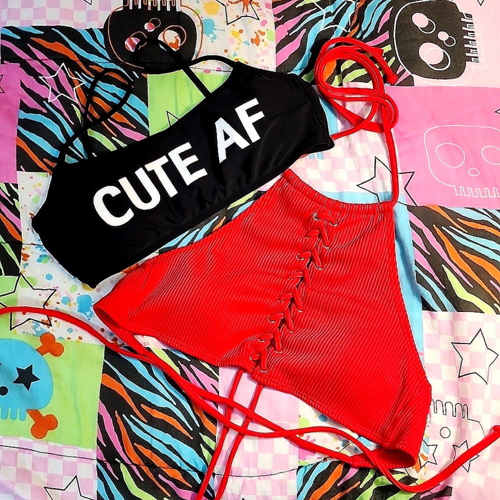 Swim Tops Never Worn Cute AF Bandi Lace Up Halter Tube Top Punk Rock